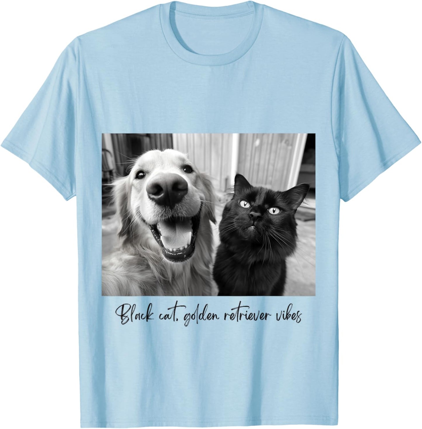 Black Cat & Golden Retriever Vibes for Best Friends Couples Men Women Kids T-Shirt - T-Shirt | Light Blue