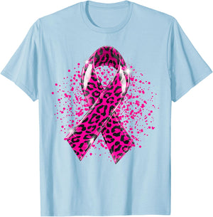 Breast Cancer Awareness Month Pink Ribbon Leopard Support T-Shirt - T-Shirt | Light Blue