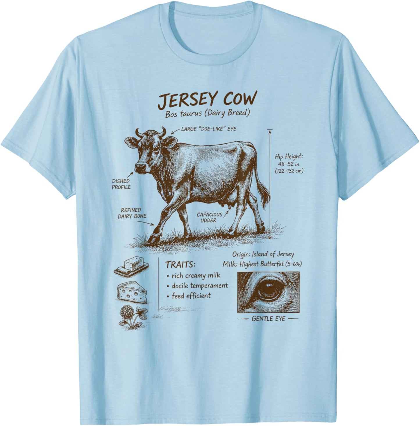 Jersey Cow Lover Detailed Anatomy Farm Animal Country Farm T-Shirt - T-Shirt | Light Blue