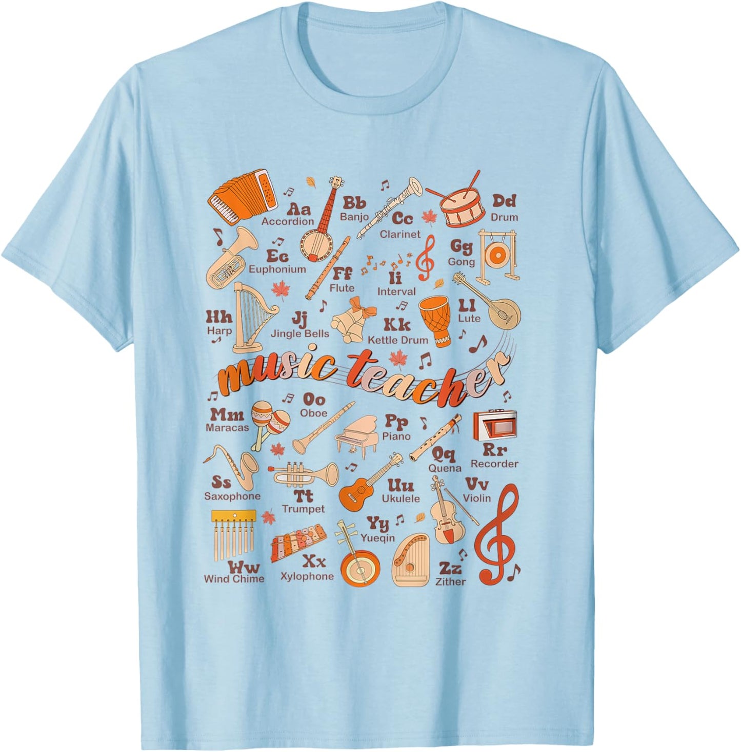 Retro Music Teacher Thanksgiving Fall Musician Piano Teacher T-Shirt - T-Shirt | Light Blue
