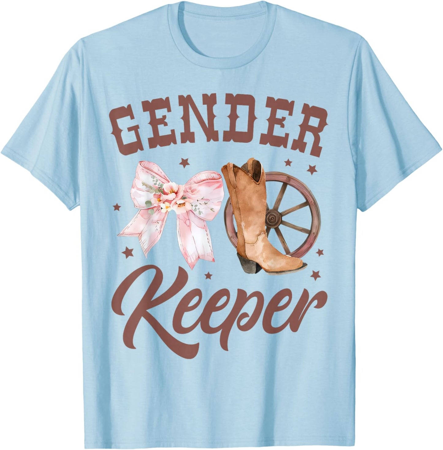 Western Gender Reveal Keeper of the Gender Baby Announcement T-Shirt - T-Shirt | Light Blue
