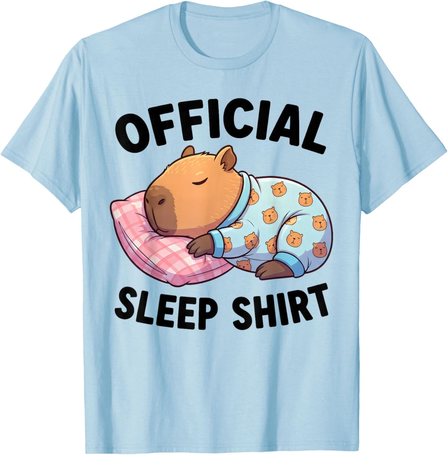 Cute Kawaii Sleeping Capybara Official Sleepshirt Nightgown T-Shirt - T-Shirt | Light Blue