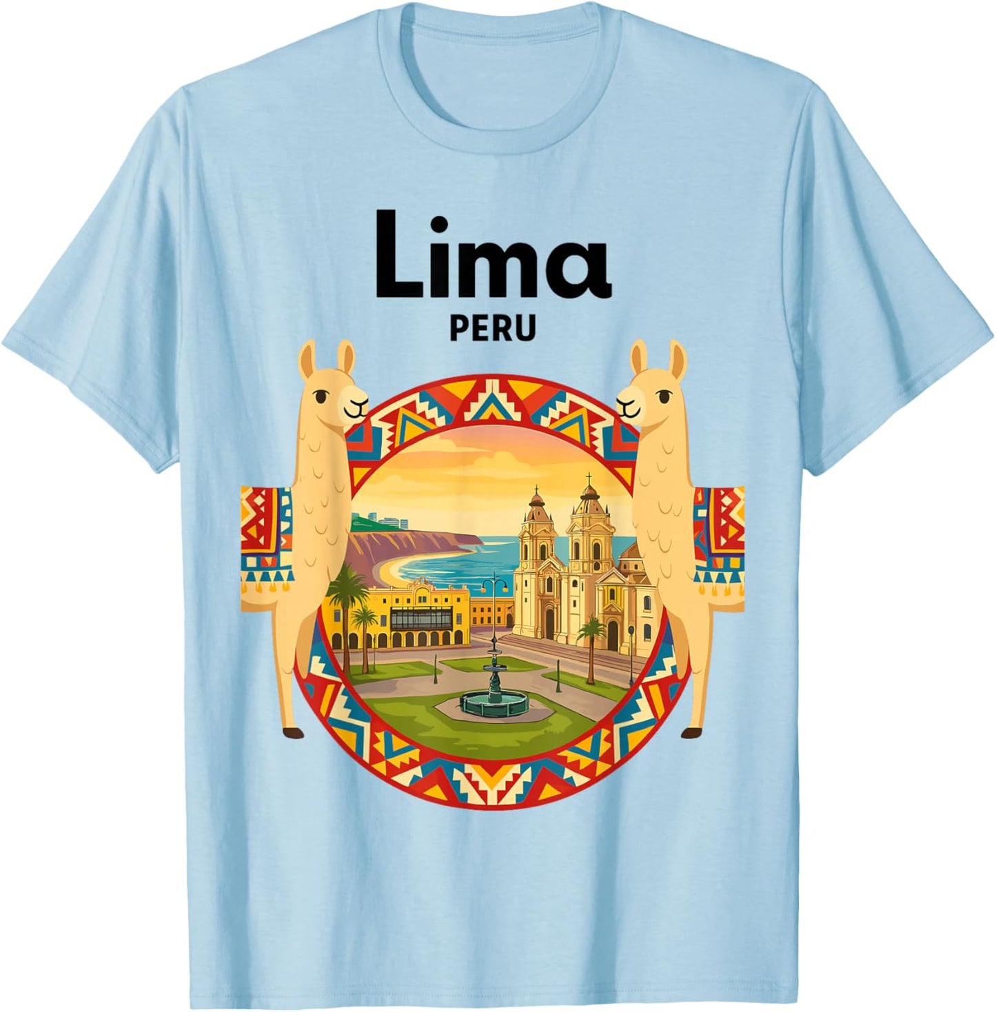Peru Lima Travel Art Llama Andes Souvenir T-Shirt - T-Shirt | Light Blue