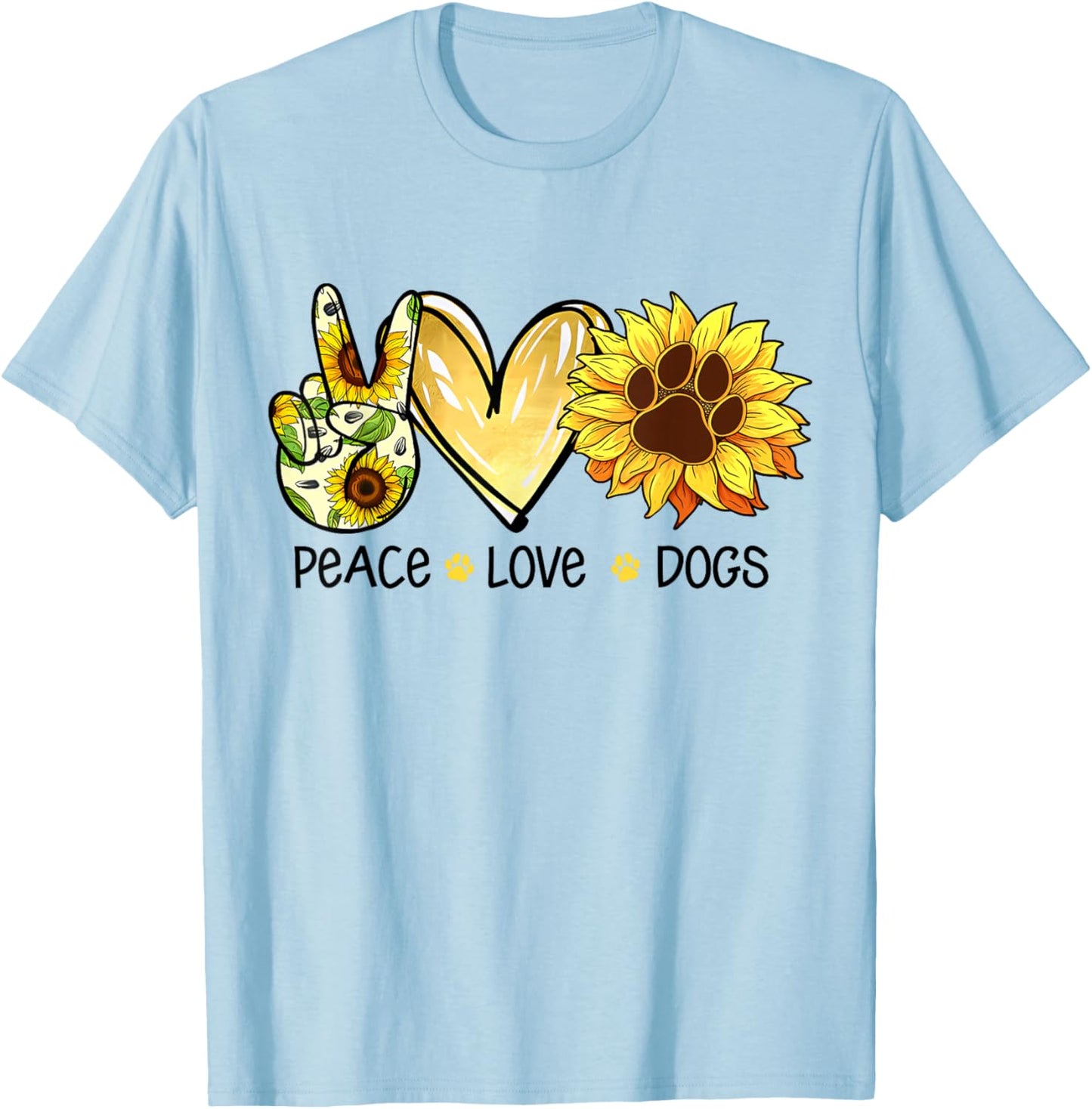 Peace Love Dogs Sunflowers Dog Paw Print Dog Lover Men Women T-Shirt - T-Shirt | Light Blue
