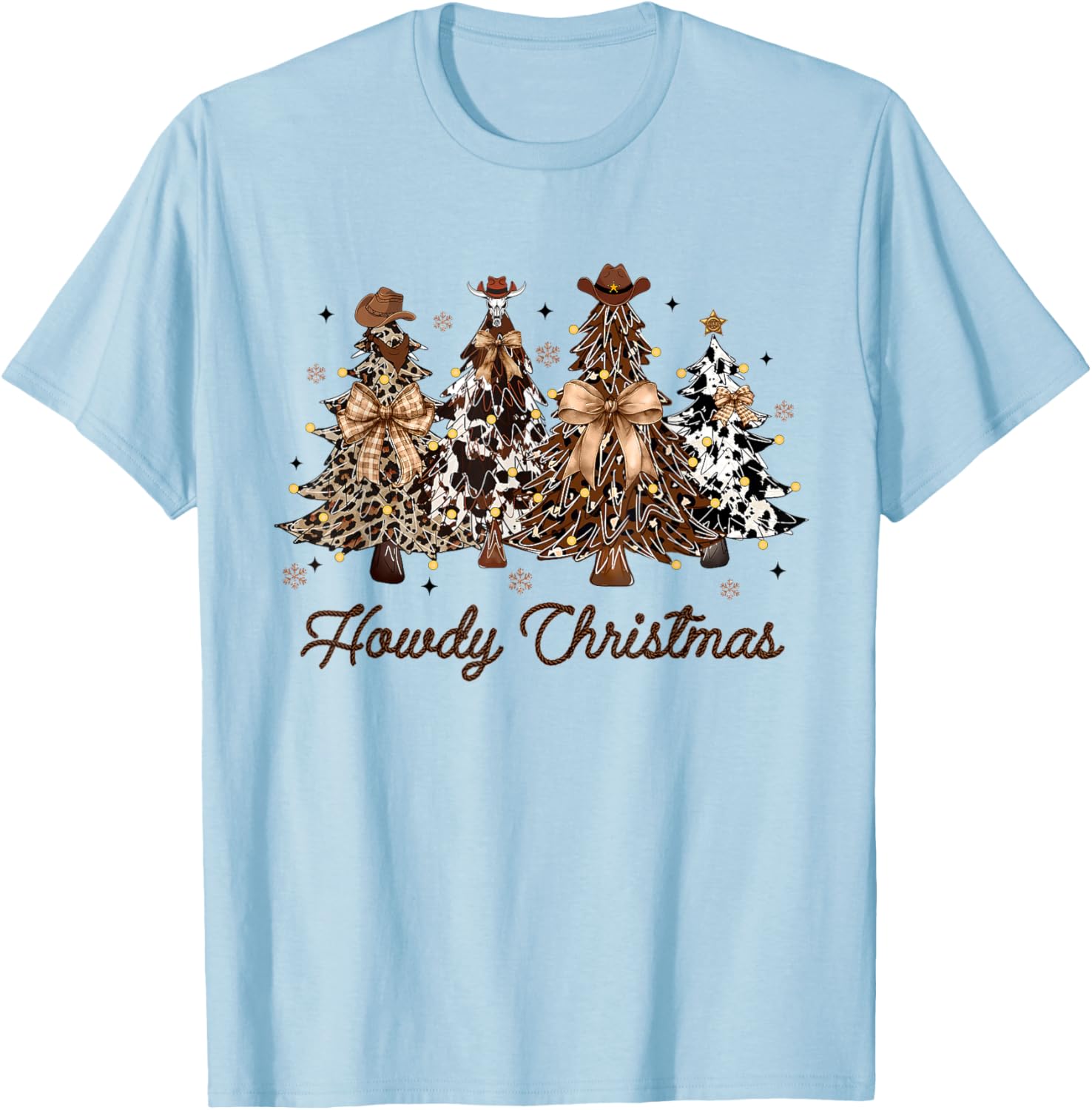Howdy Christmas Tree Coquette Bow Western Xmas Pjs Cowgirl T-Shirt - T-Shirt | Light Blue