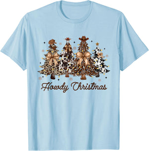 Howdy Christmas Tree Coquette Bow Western Xmas Pjs Cowgirl T-Shirt - T-Shirt | Light Blue