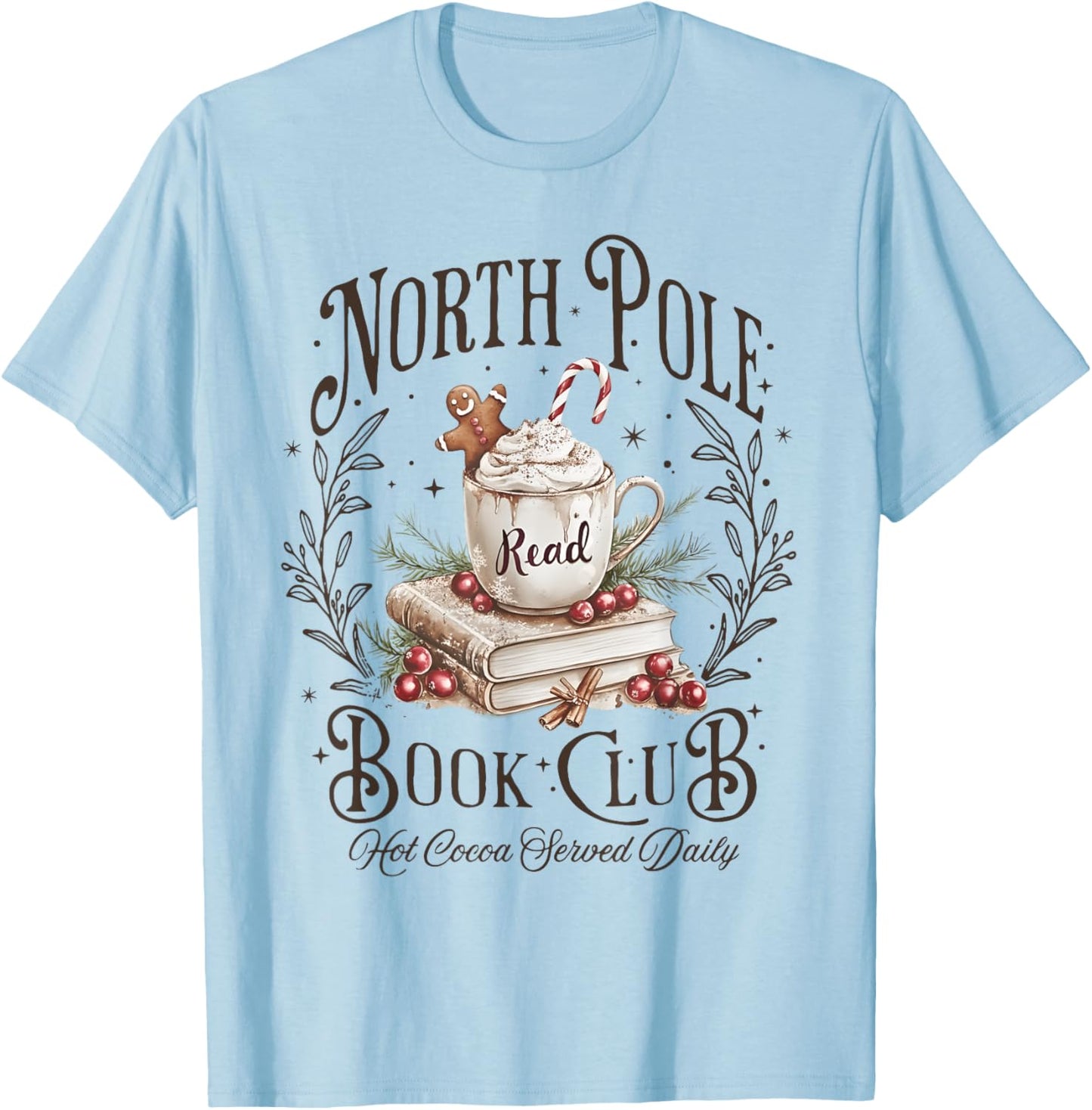 North Pole Book Club Christmas Xmas Hot Cocoa Bookish T-Shirt - T-Shirt | Light Blue