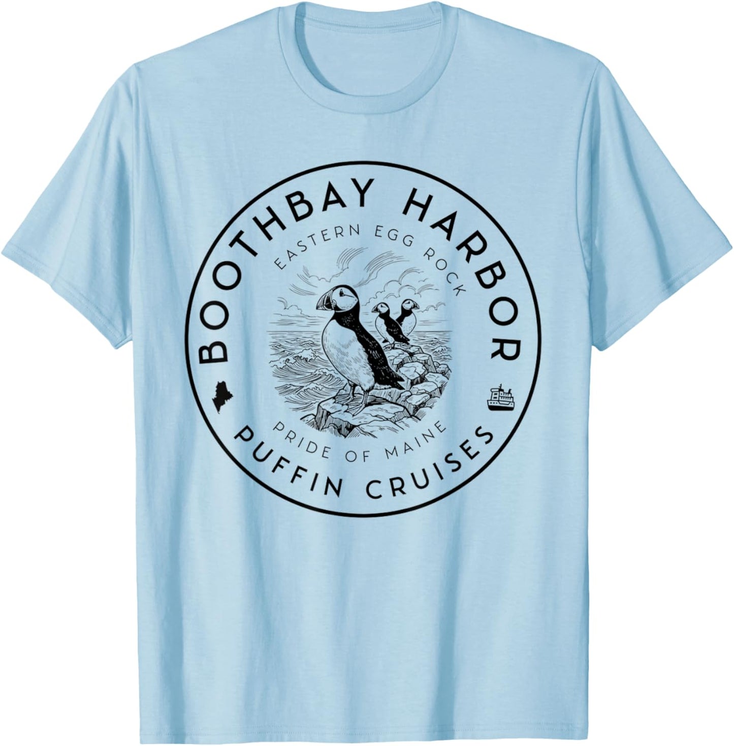 Boothbay Harbor Puffin Cruises– Maine Coast Wildlife Tour T-Shirt - T-Shirt | Light Blue