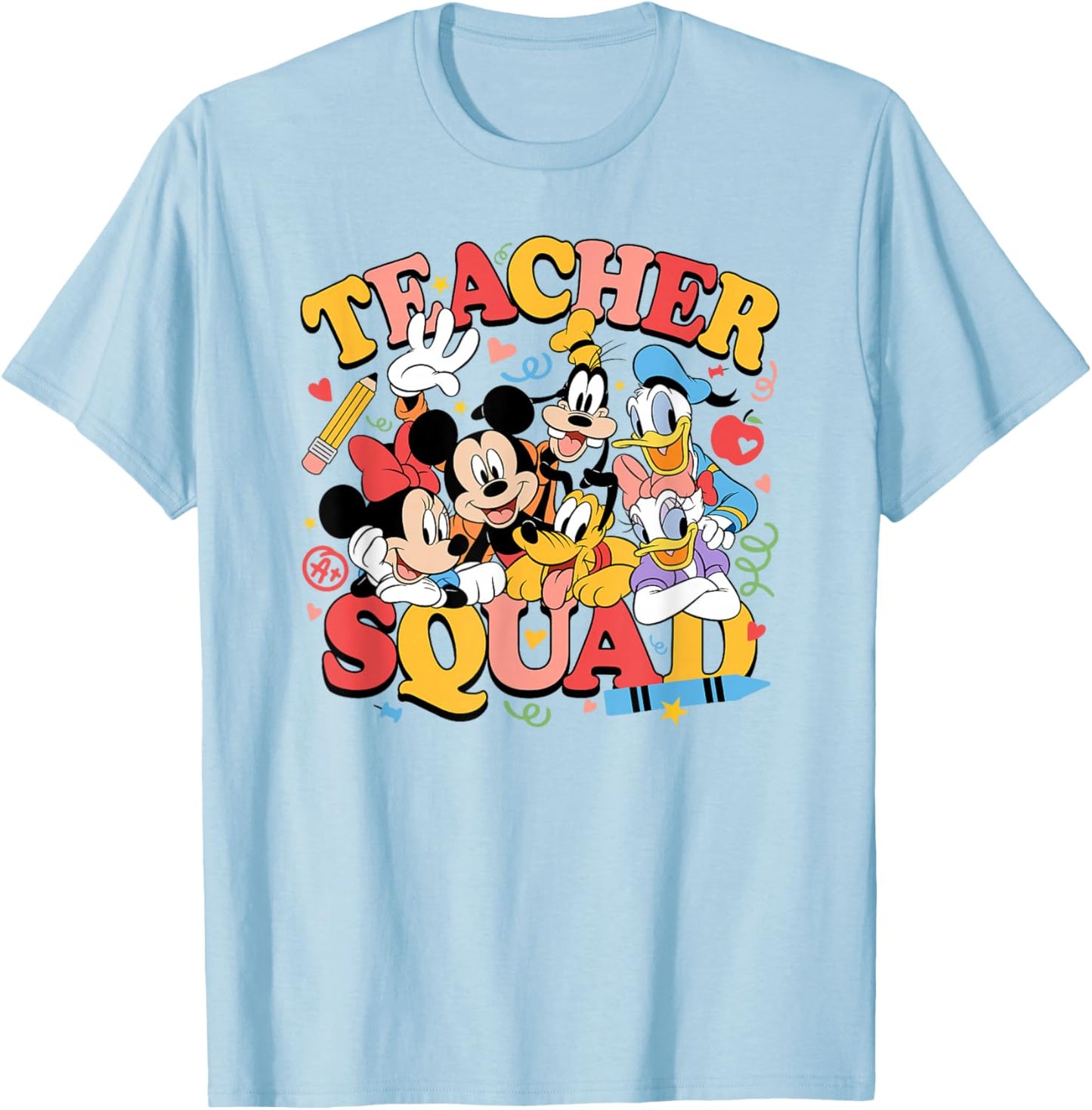 Disney Mickey and Friends Teacher Squad Cute Group Shot T-Shirt - T-Shirt | Light Blue