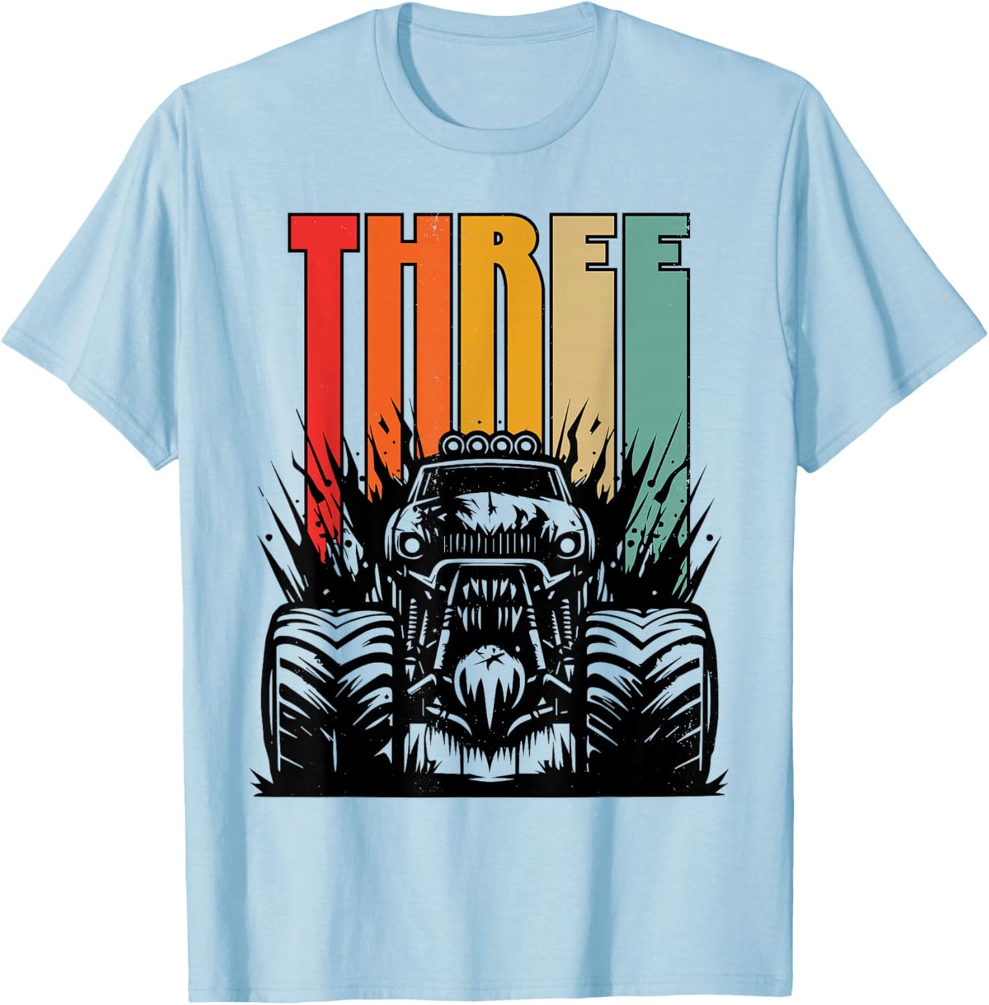 3 Year Old Monster Truck Lovers 3rd Birthday Party Retro T-Shirt - T-Shirt | Light Blue