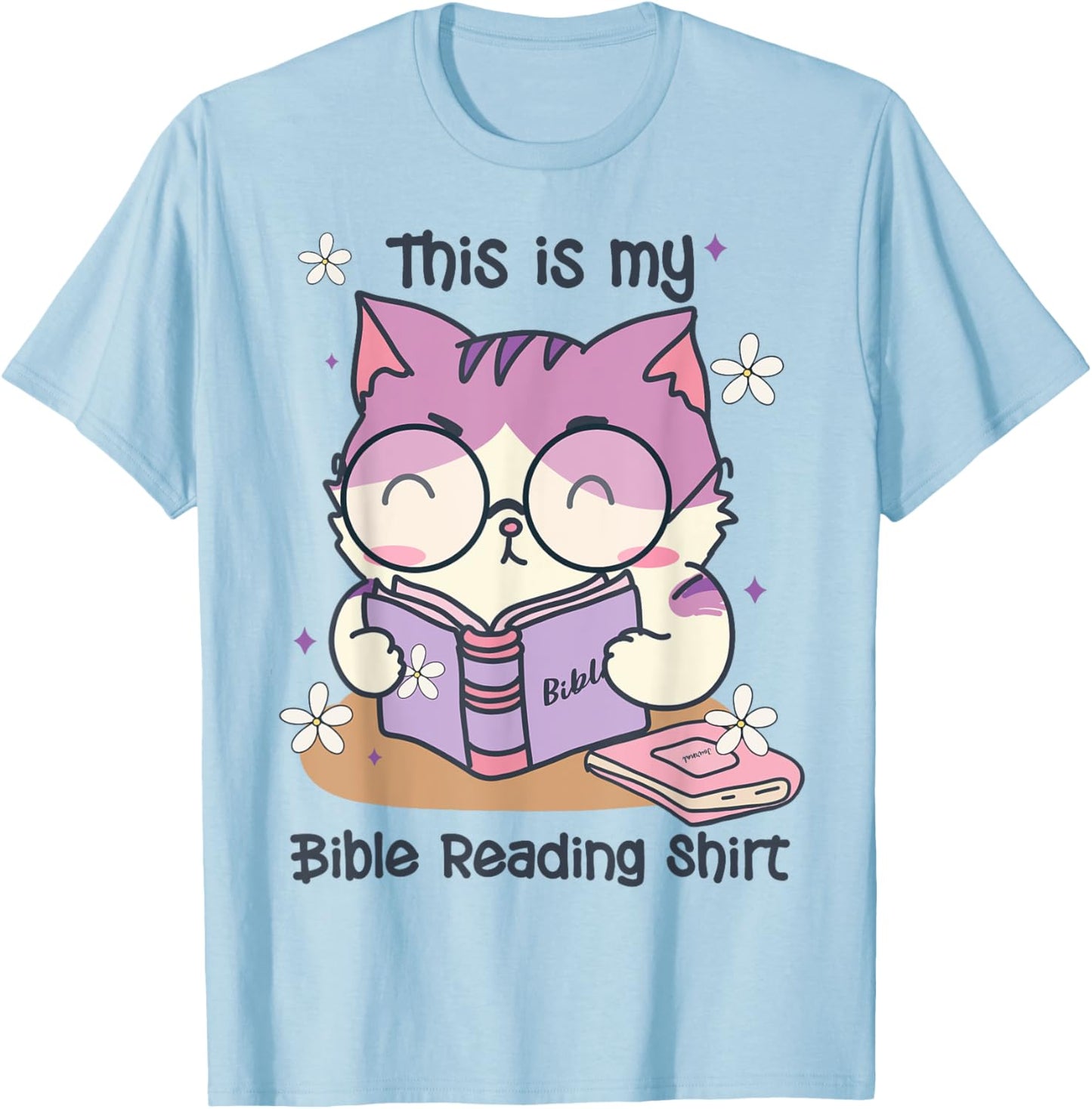 This Is For Bible Reading Cute Cat Christian T-Shirt - T-Shirt | Light Blue