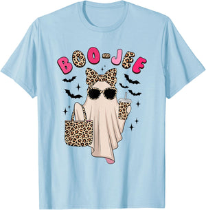 Coquette Leopard Ghost Coffee Boo-JEE Halloween Boujee Ghost T-Shirt - T-Shirt | Light Blue