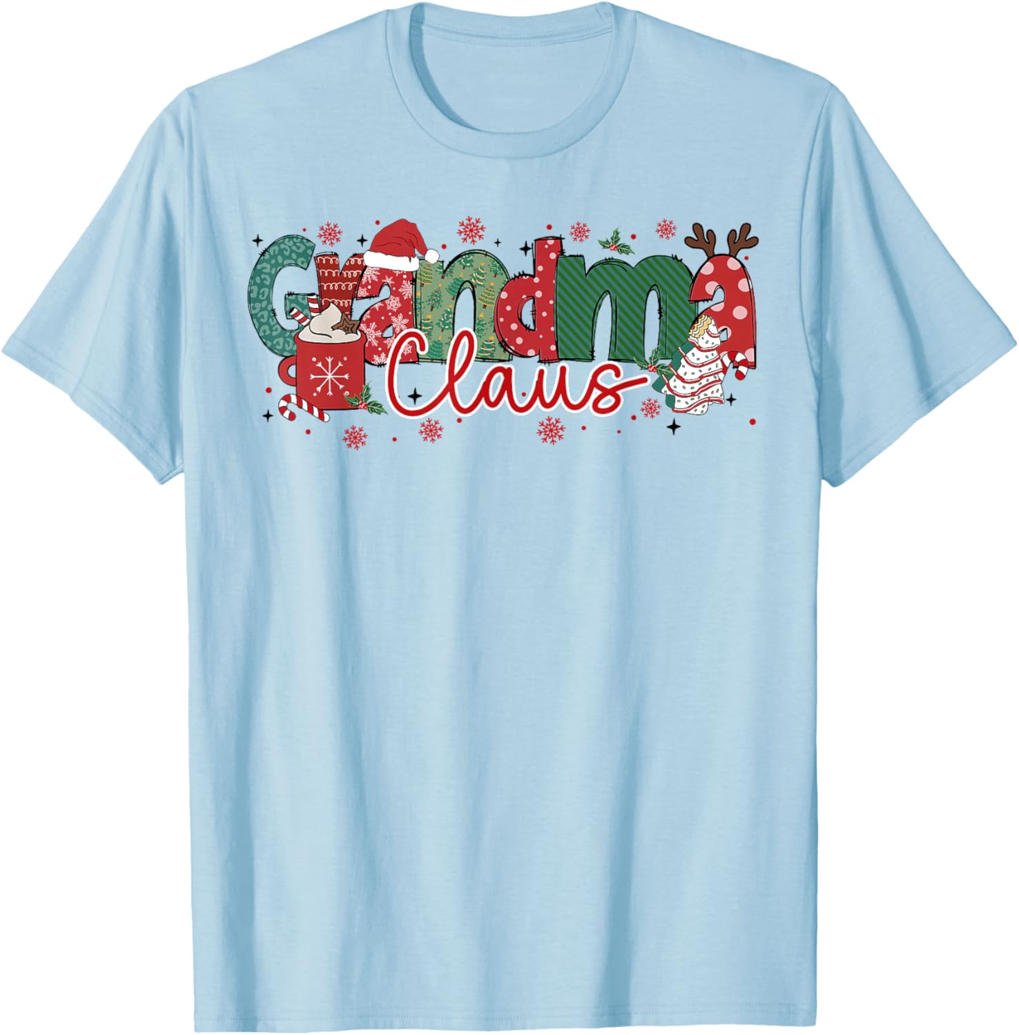 Grandma Claus Christmas Pajama Santa Claus Family Matching T-Shirt - T-Shirt | Light Blue