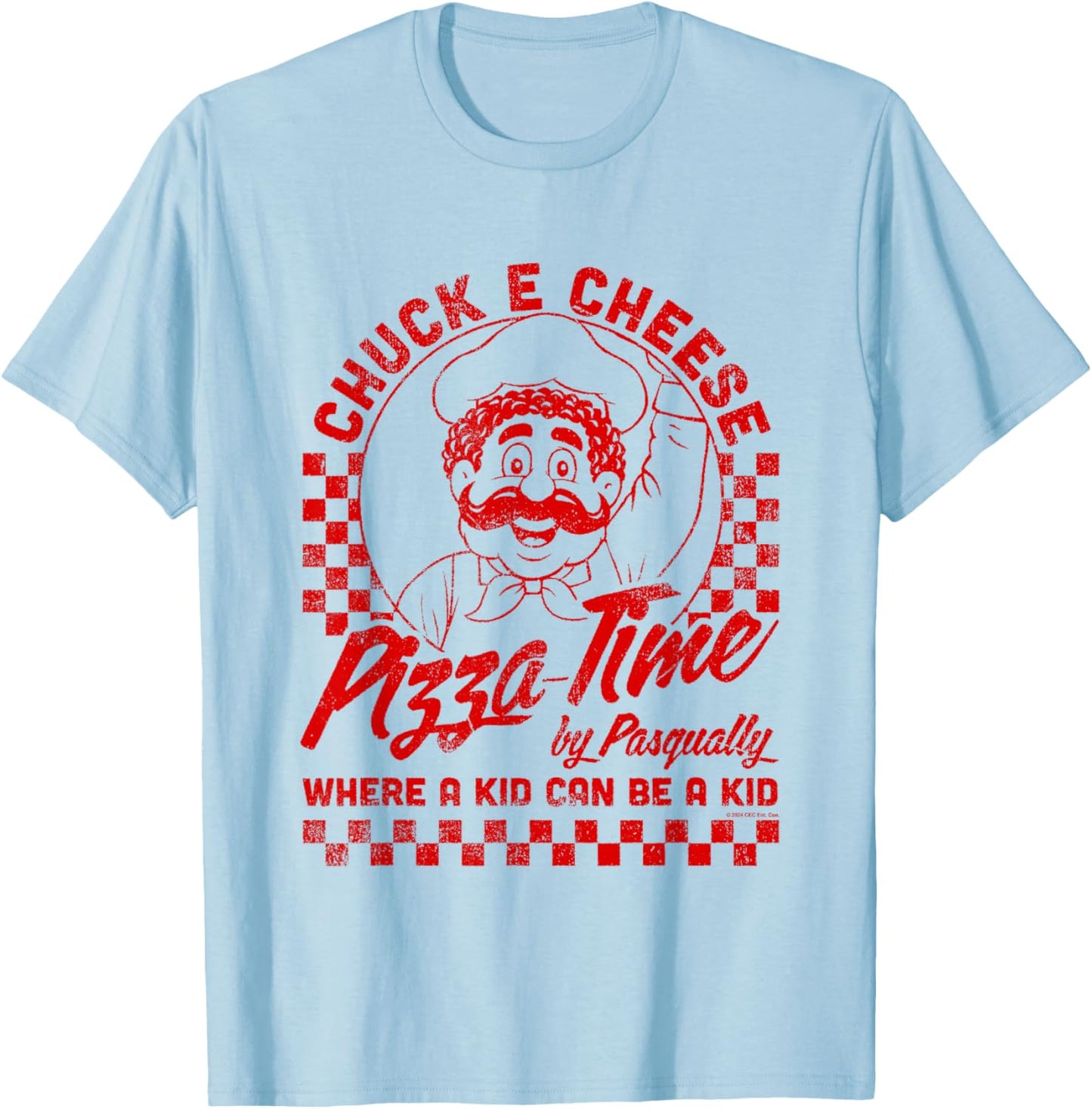 Chuck E. Cheese Pizza Time By Pasqually Vintage Chest Logo T-Shirt - T-Shirt | Light Blue
