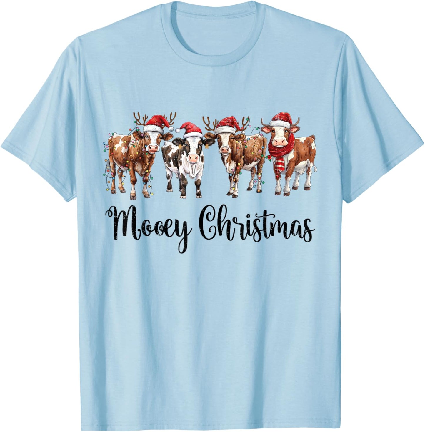 Mooey Christmas Cowgirl Xmas Funny Western Christmas Cow T-Shirt - T-Shirt | Light Blue