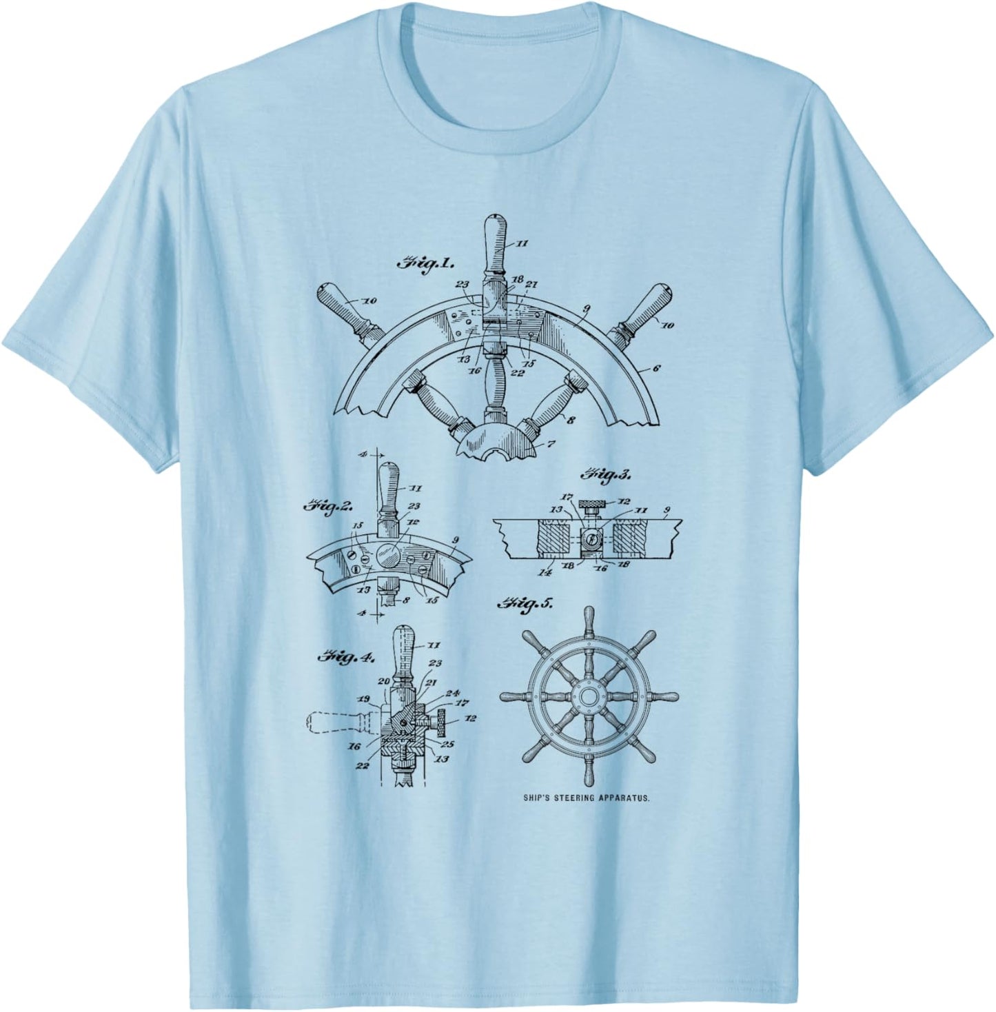 Nautical Vintage Sailing Boating Ship's Wheel Patent Sailors T-Shirt - T-Shirt | Light Blue