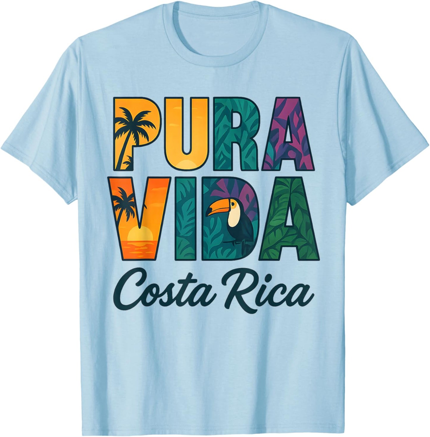 Pura Vida Costa Rica Toucan T-Shirt - T-Shirt | Light Blue