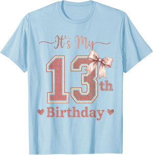 It's My 13th Birthday Girl Coquette Bow Pink 13 Year Old T-Shirt - T-Shirt | Light Blue
