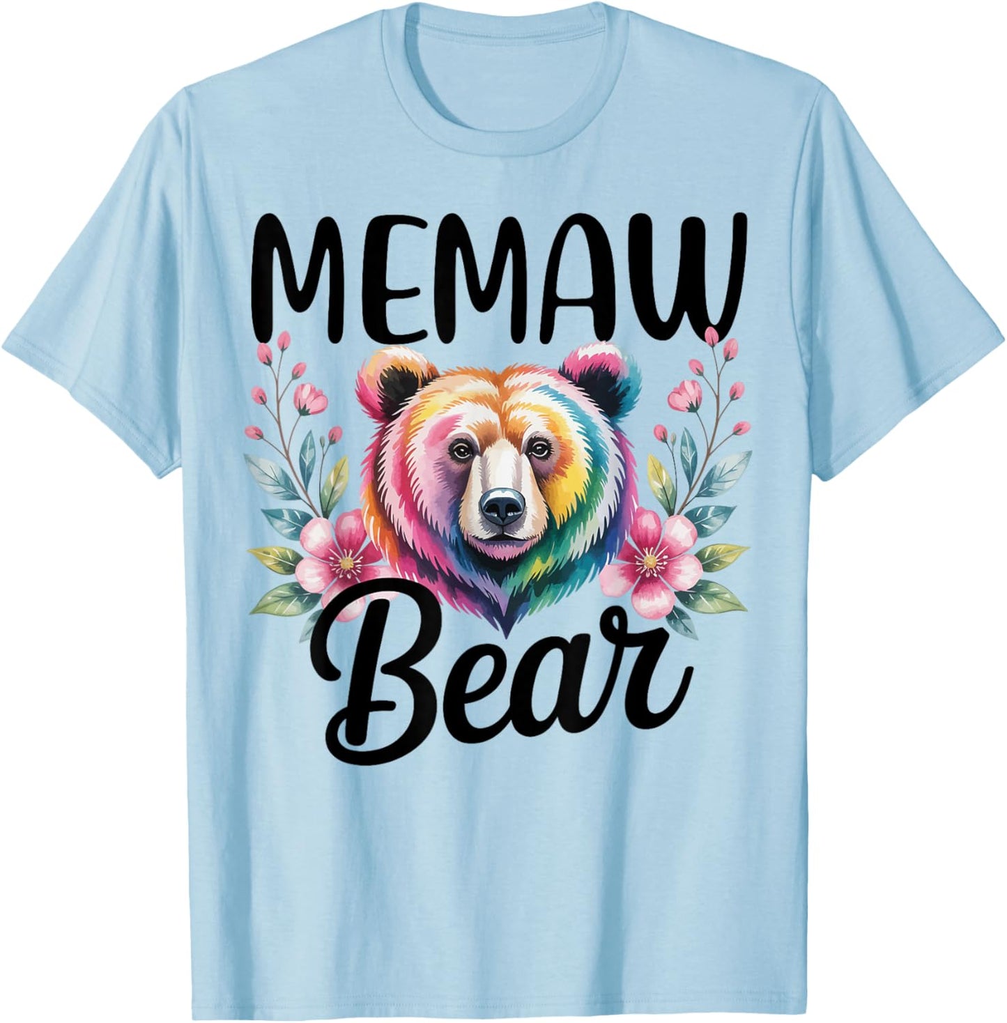 Memaw Bear Floral Graphic for Mothers Day Moments T-Shirt - T-Shirt | Light Blue