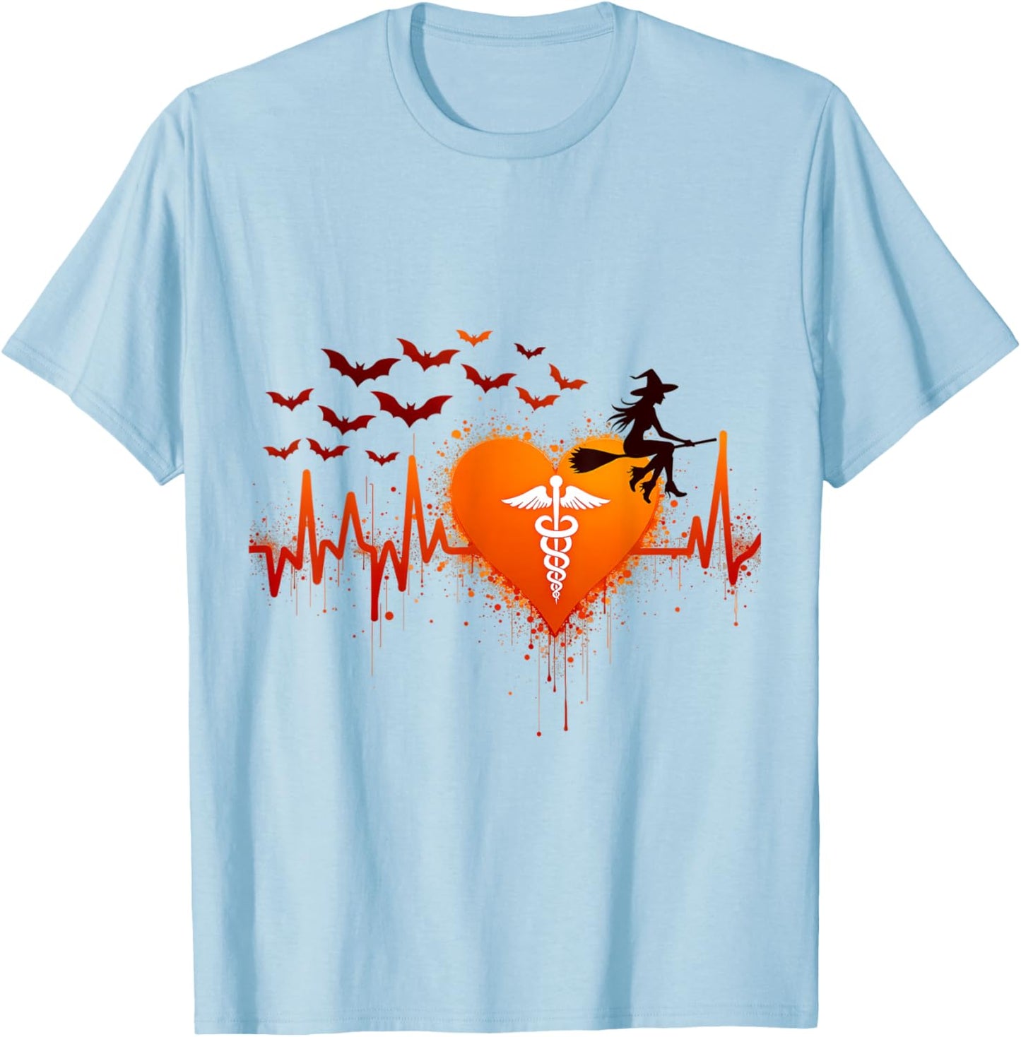 Halloween Medical Witch Heartbeat T-Shirt - T-Shirt | Light Blue
