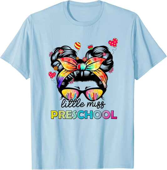 Little Miss Preschool Back to School Messy Kids Girls T-Shirt - T-Shirt | Light Blue