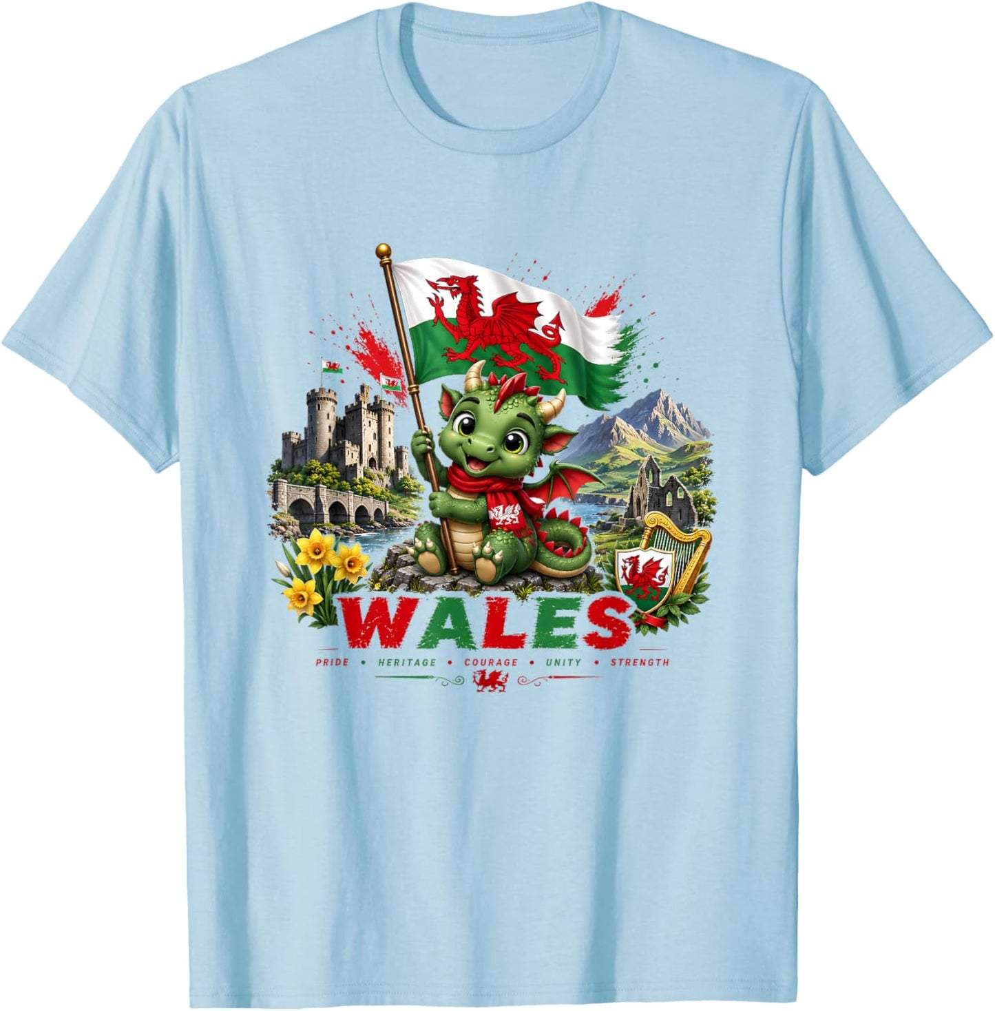 Wales for Kids, Welsh map, Wales Flag Shirt for Girls T-Shirt - T-Shirt | Light Blue