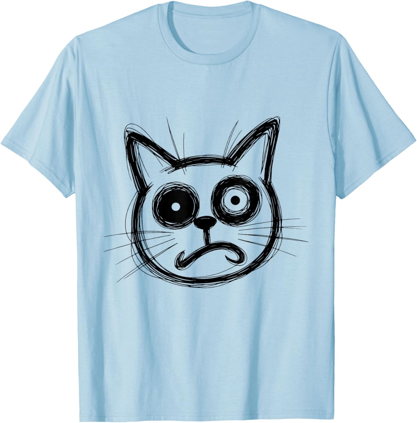 Funny Sketchy Cat Pet Energy Minimal Line Art Drawing Style T-Shirt - T-Shirt | Light Blue
