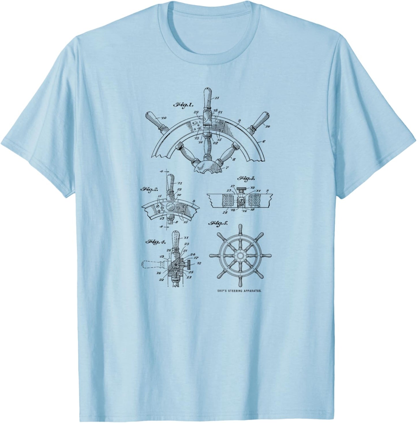 Nautical Vintage Sailing Boating Ship's Wheel Patent Sailors T-Shirt - T-Shirt | Light Blue