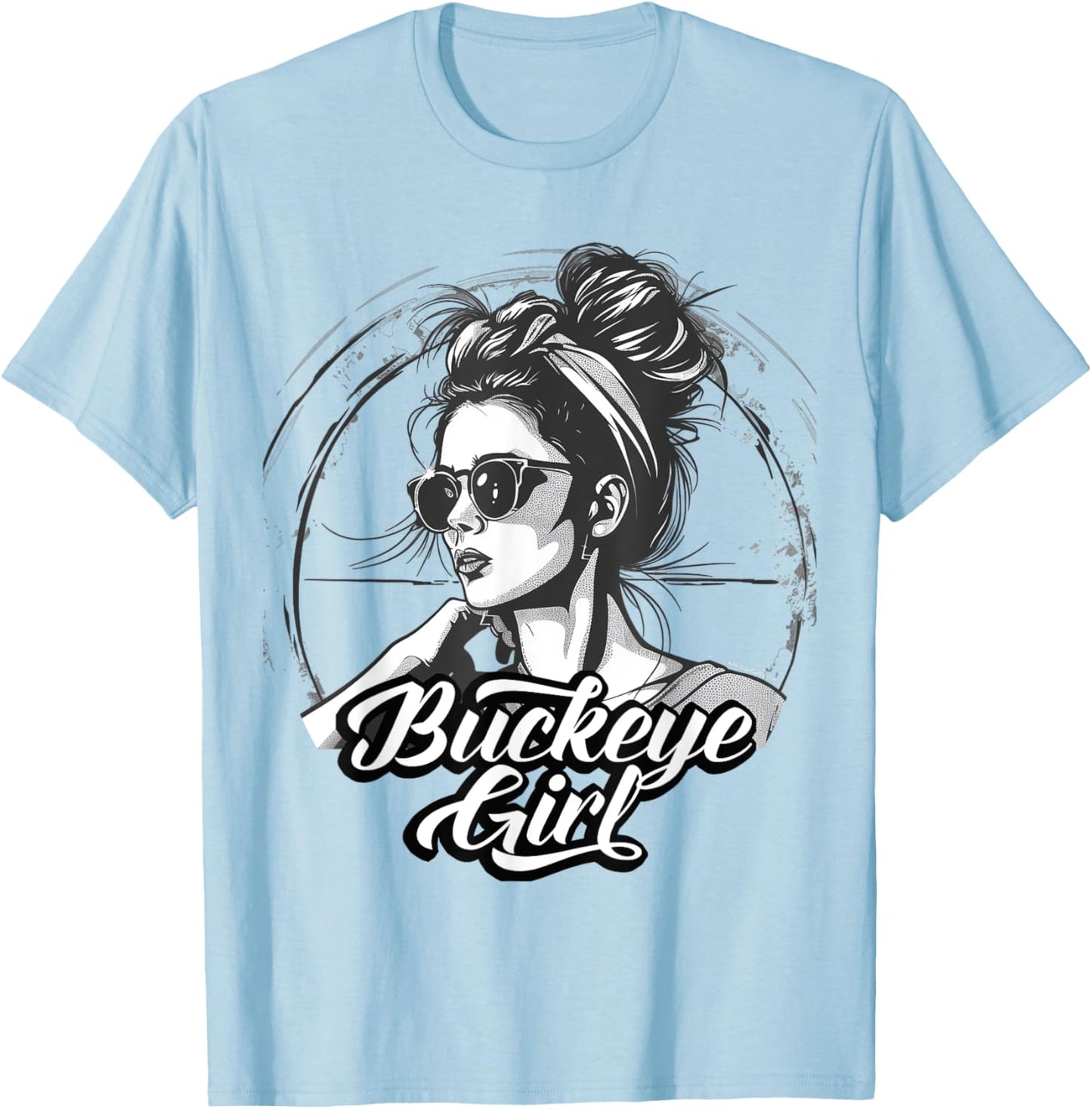 Buckeye Girl Ohio Messy Bun Home State T-Shirt - T-Shirt | Light Blue