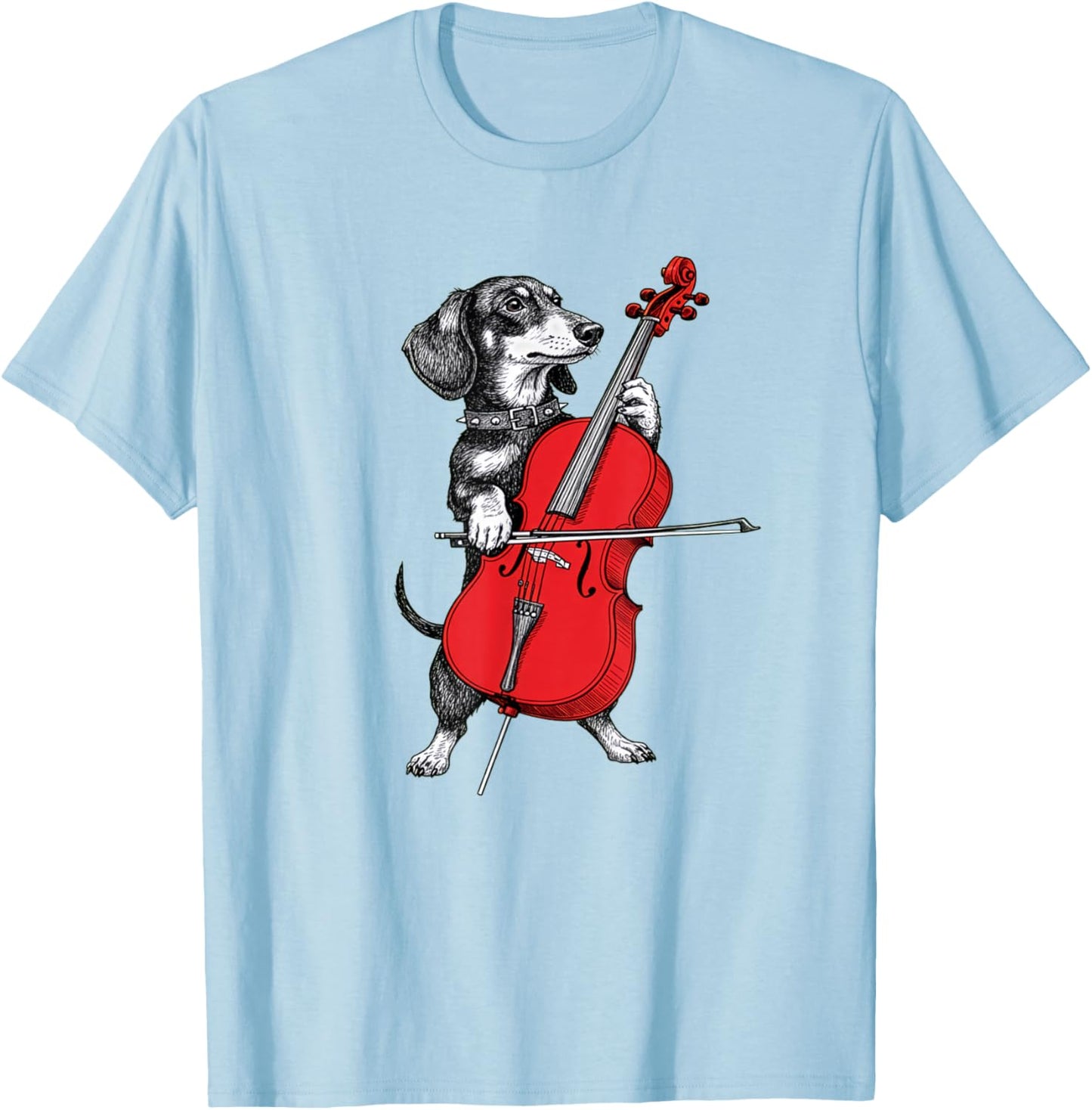 Dachshund Weenie Playing Cello Musician Player T-Shirt - T-Shirt | Light Blue