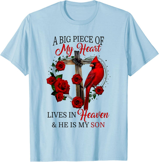 A Big Piece Of My Heart Lives In Heaven And He Is My Son T-Shirt - T-Shirt | Light Blue