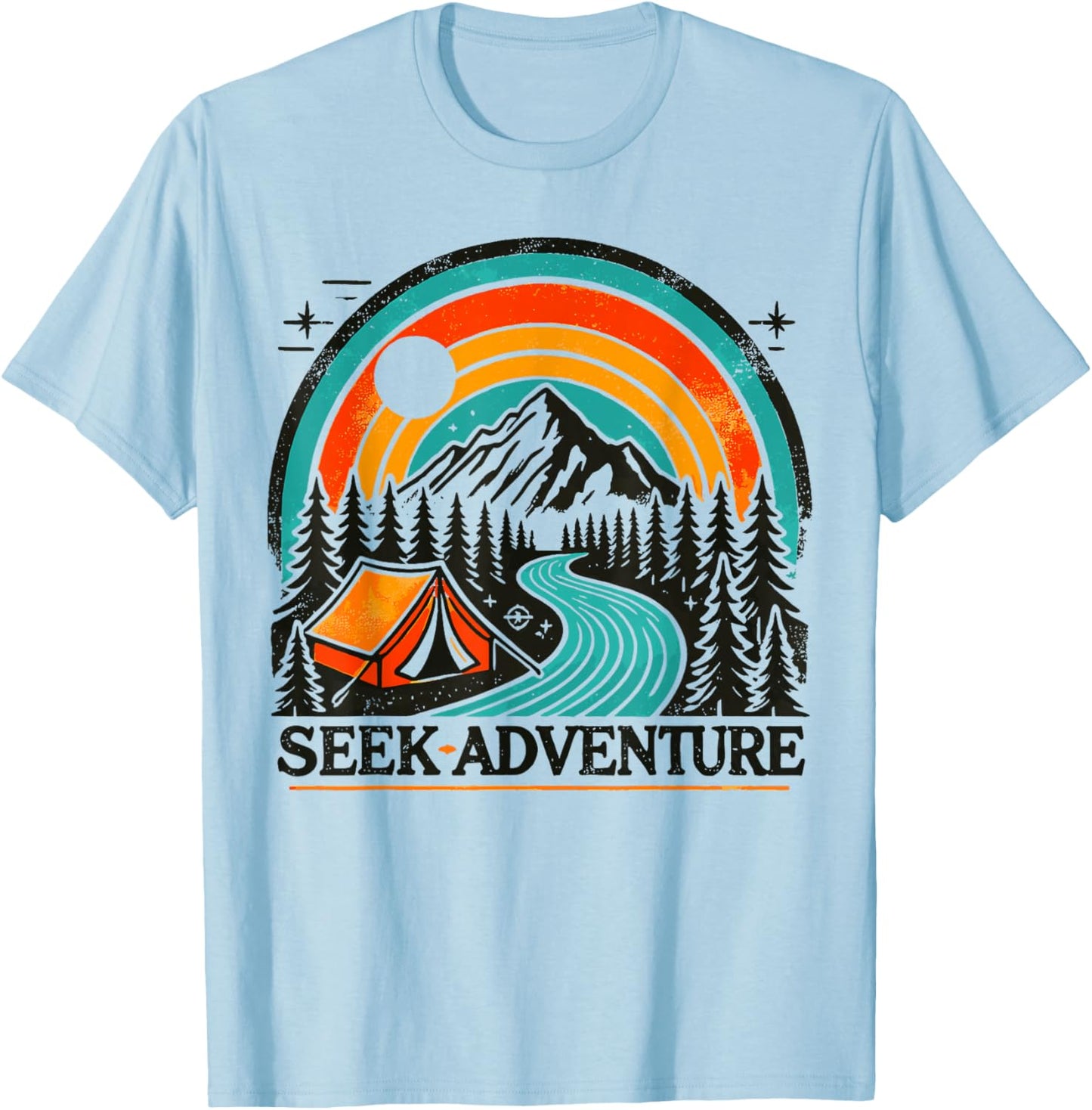 Seek Adventure Graphic Explore the Outdoors & Camping Fun T-Shirt - T-Shirt | Light Blue