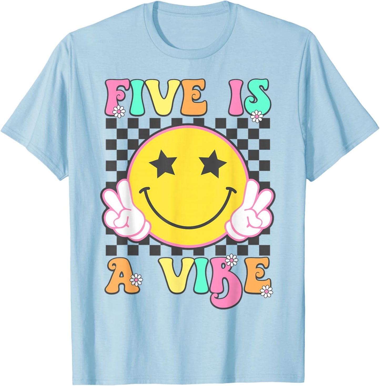 Five Is A Vibe Groovy 5 Year Old 5th Birthday T-Shirt - T-Shirt | Light Blue