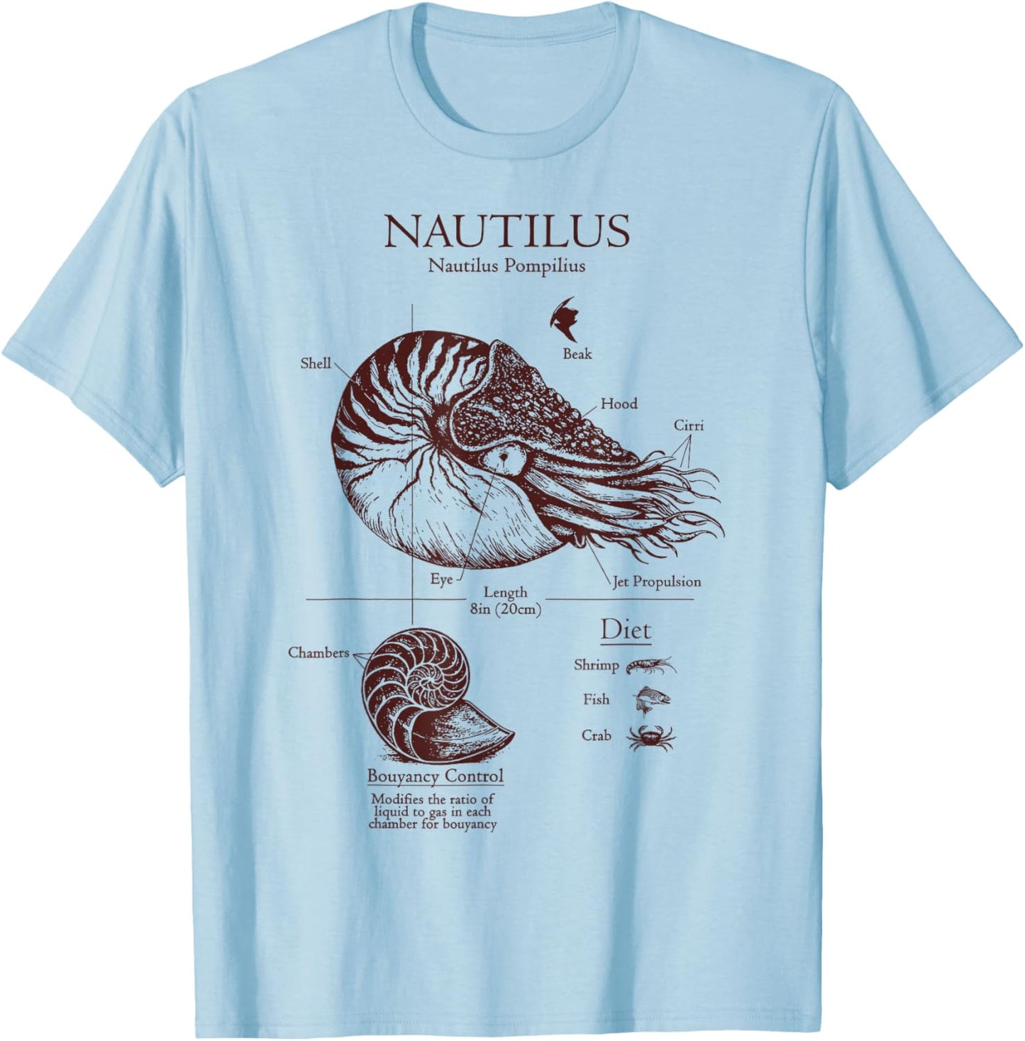 Nautilus Anatomy Nautilus Lover Biology Sea Ocean Animal T-Shirt - T-Shirt | Light Blue