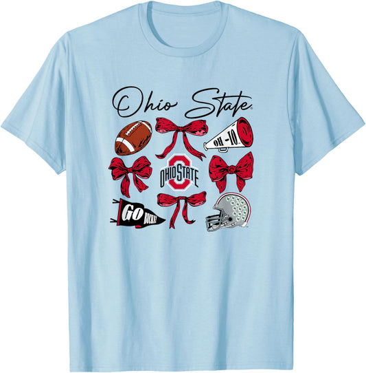 Ohio State Buckeyes Football Bows Gray Officially Licensed T-Shirt - T-Shirt | Light Blue