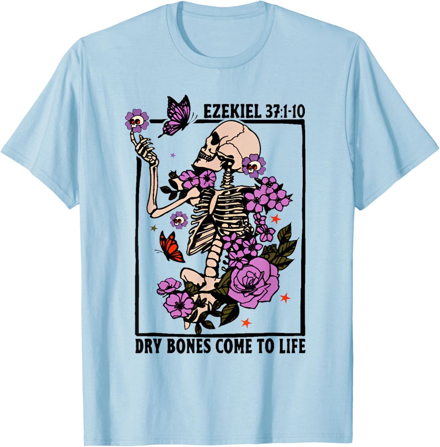 Dry Bone Come To Life Skeleton T-Shirt - T-Shirt | Light Blue