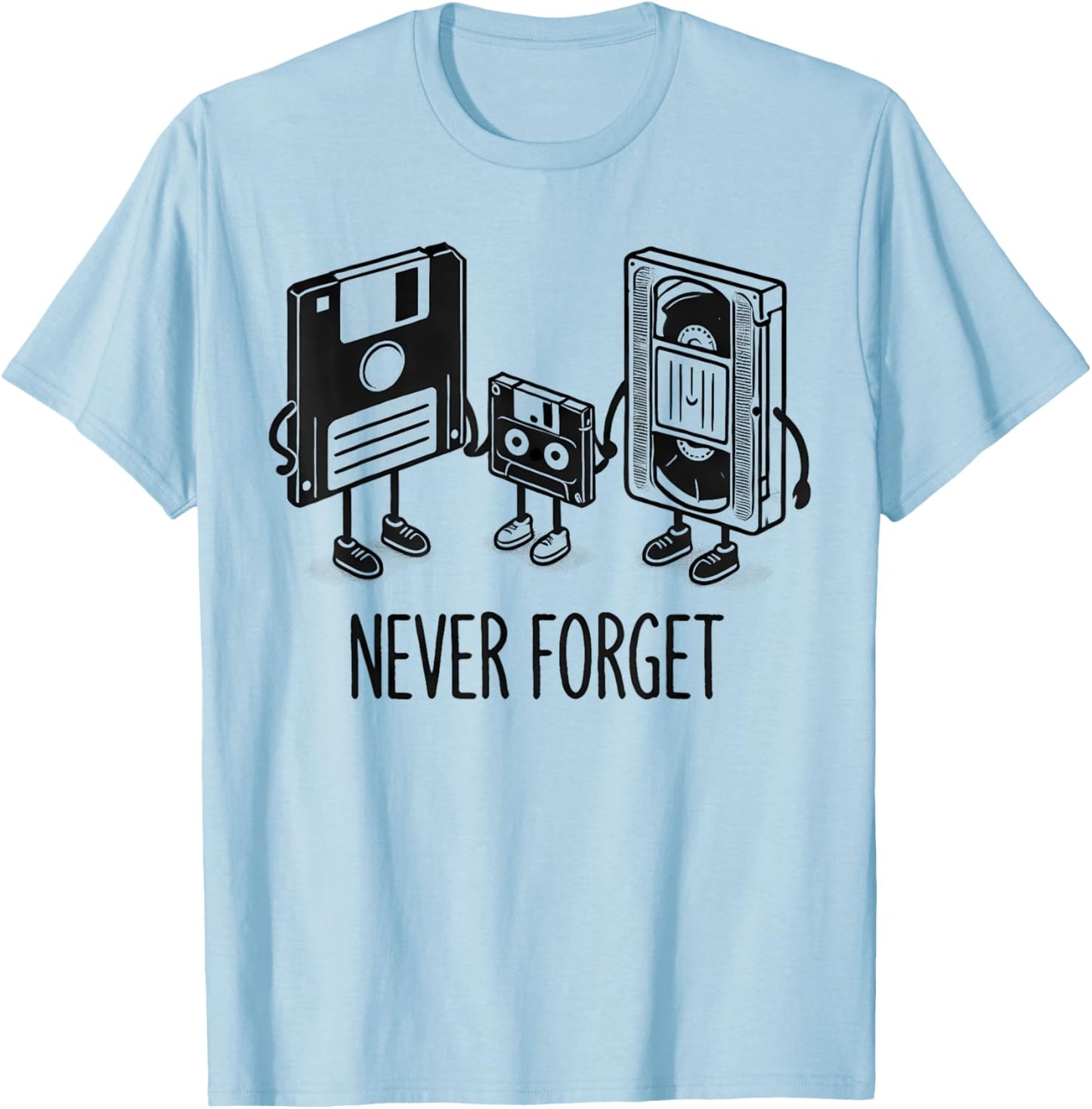 Retro Never Forget Floppy Disk Cassette T-Shirt - T-Shirt | Light Blue