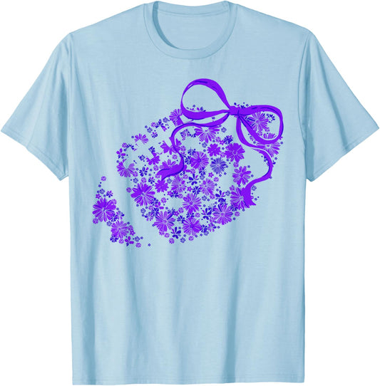 Floral Football Game Day Girly Coquette Team Spirit Purple T-Shirt - T-Shirt | Light Blue