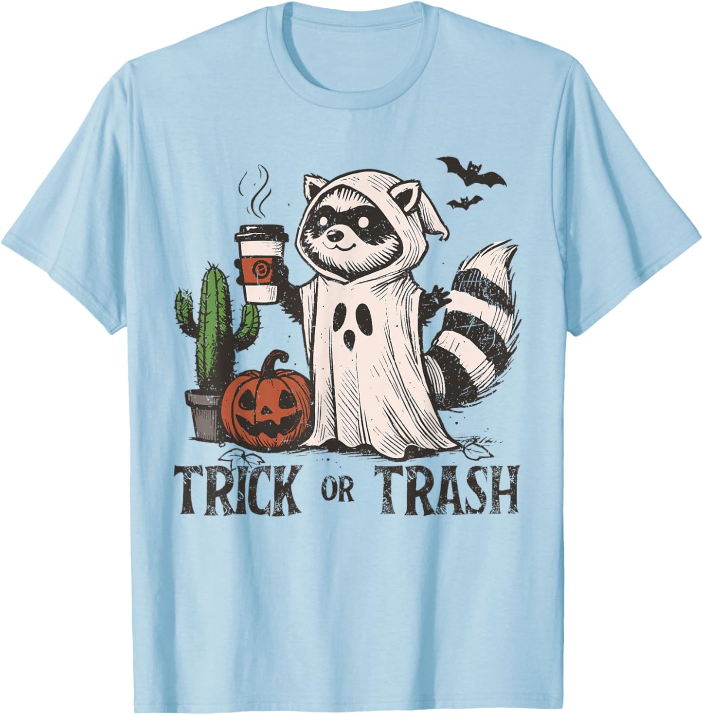 Trick or Trash Funny Coffee Racoon trash panda Halloween T-Shirt - T-Shirt | Light Blue
