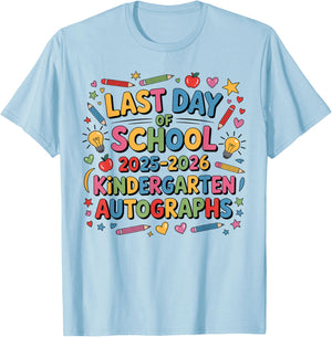 Last Day of School Kindergarten Graduation 2026 Autographs T-Shirt - T-Shirt | Light Blue