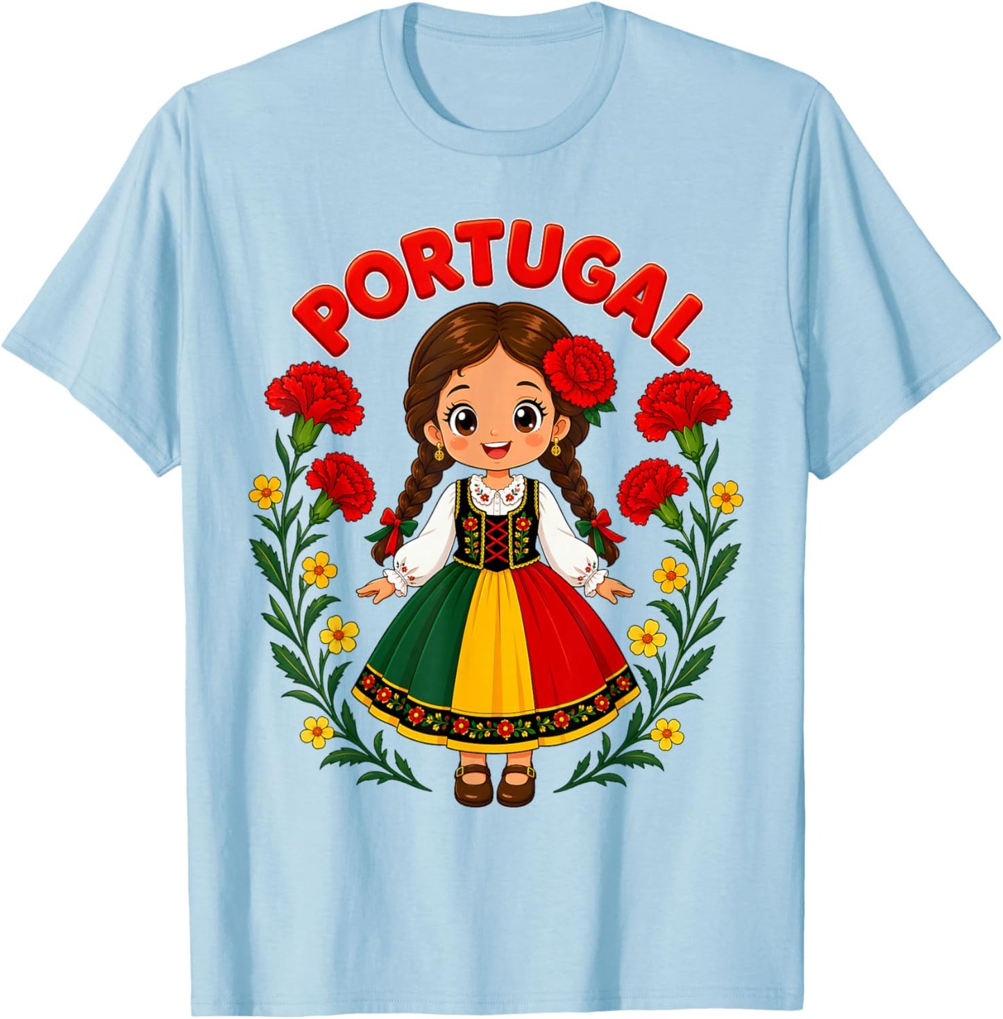 Portugal Girl in Traditional Folk Dress T-Shirt - T-Shirt | Light Blue