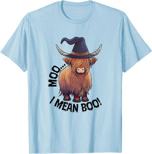 Moo I Mean Boo Halloween Highland Cow Witch Cow Lover Farm T-Shirt - T-Shirt | Light Blue
