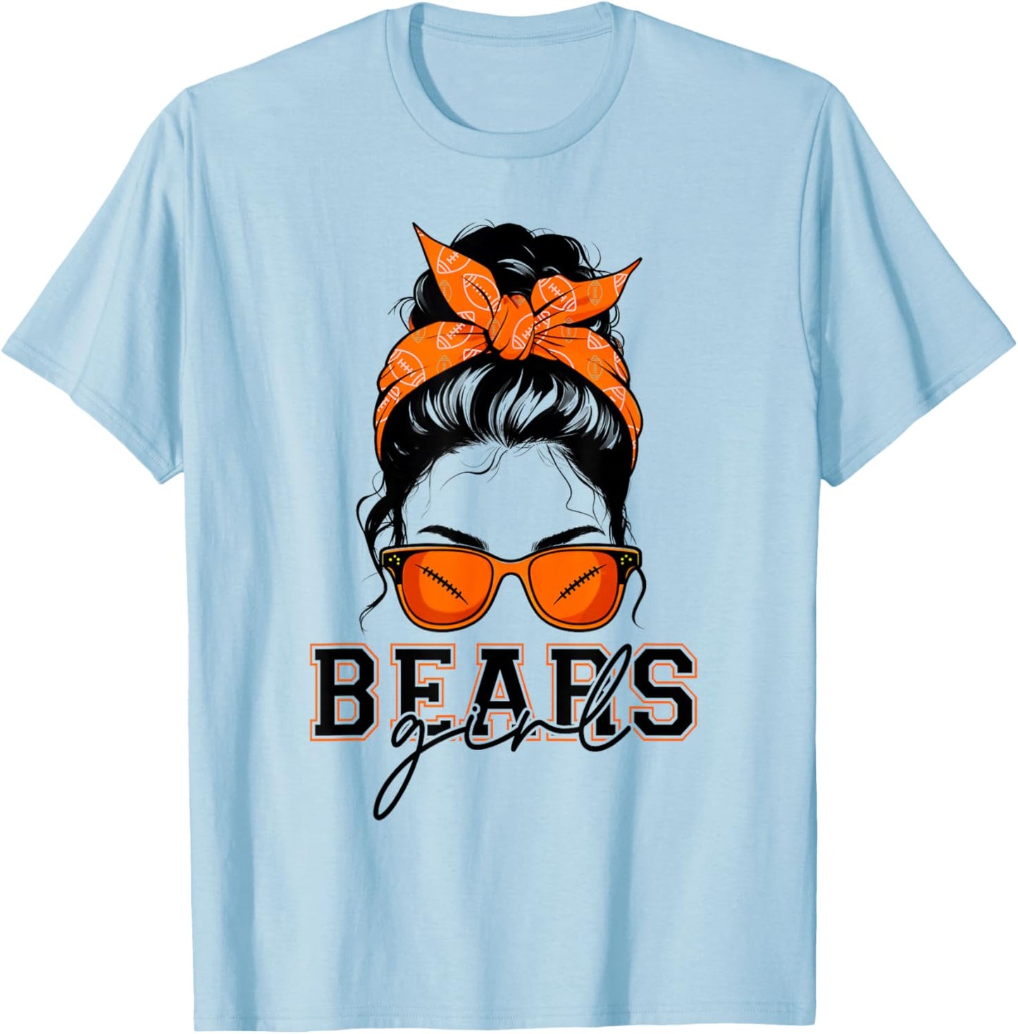 Bears Girl Messy Bun Sports Fan Team Athletic Spirit T-Shirt - T-Shirt | Light Blue