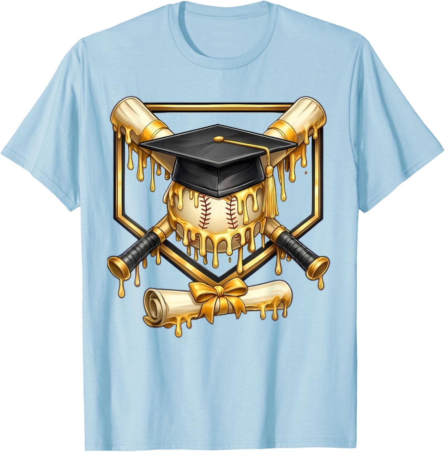 Baseball Graduation Drip Class of 2026 Senior Baseball T-Shirt - T-Shirt | Light Blue