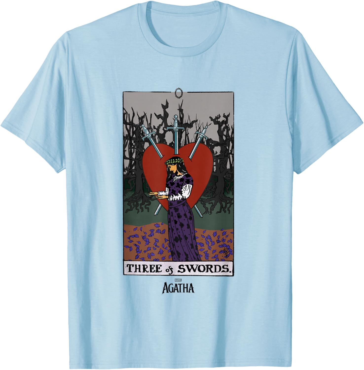 Marvel Agatha All Along Three of Swords Vintage Tarot T-Shirt - T-Shirt | Light Blue