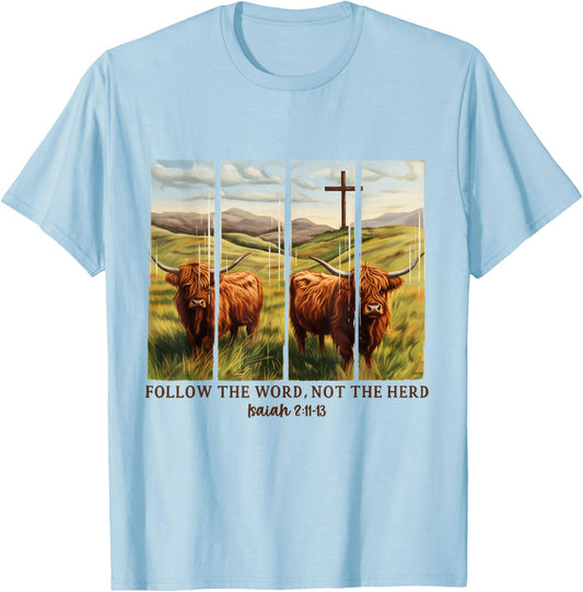 Follow The Word Not The Herd Christian Vintage Bible Verse T-Shirt - T-Shirt | Light Blue