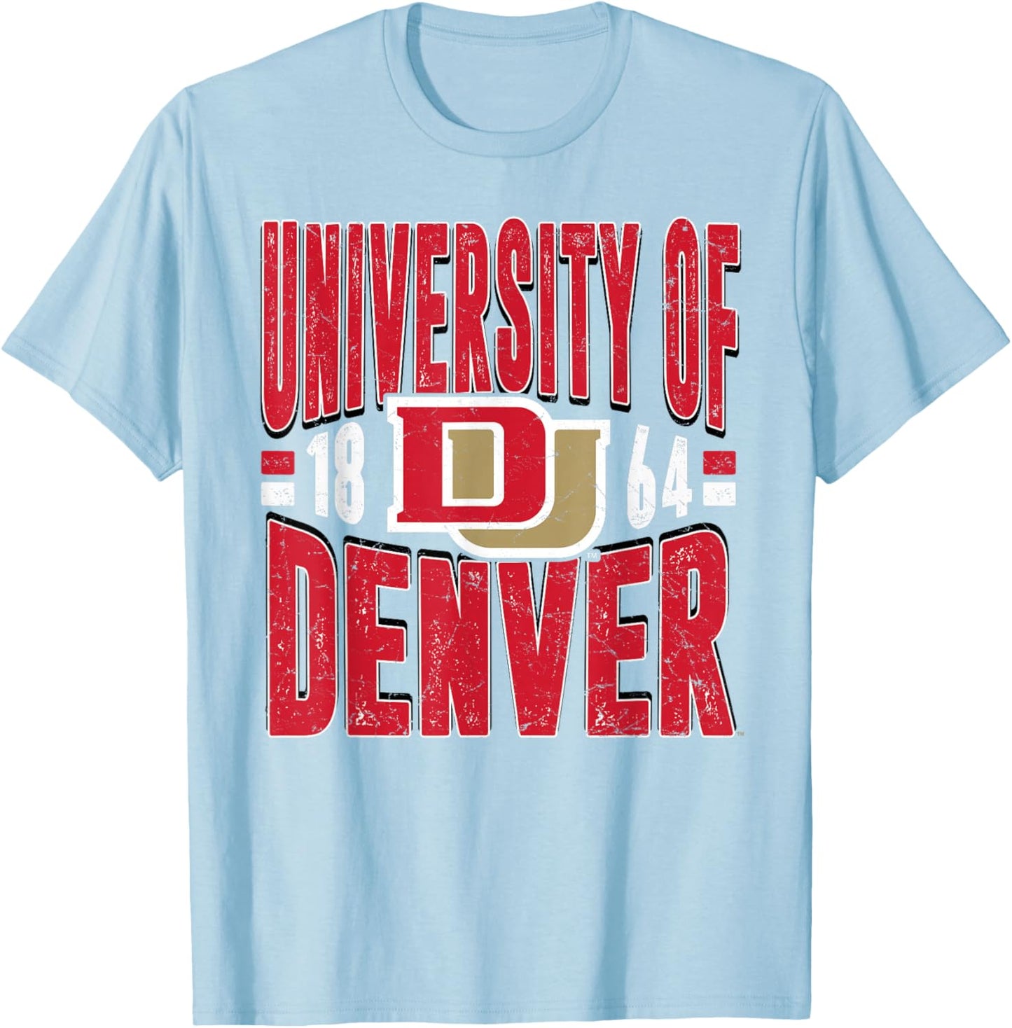 Denver Pioneers Vintage 90's Retro Gray Officially Licensed T-Shirt - T-Shirt | Light Blue