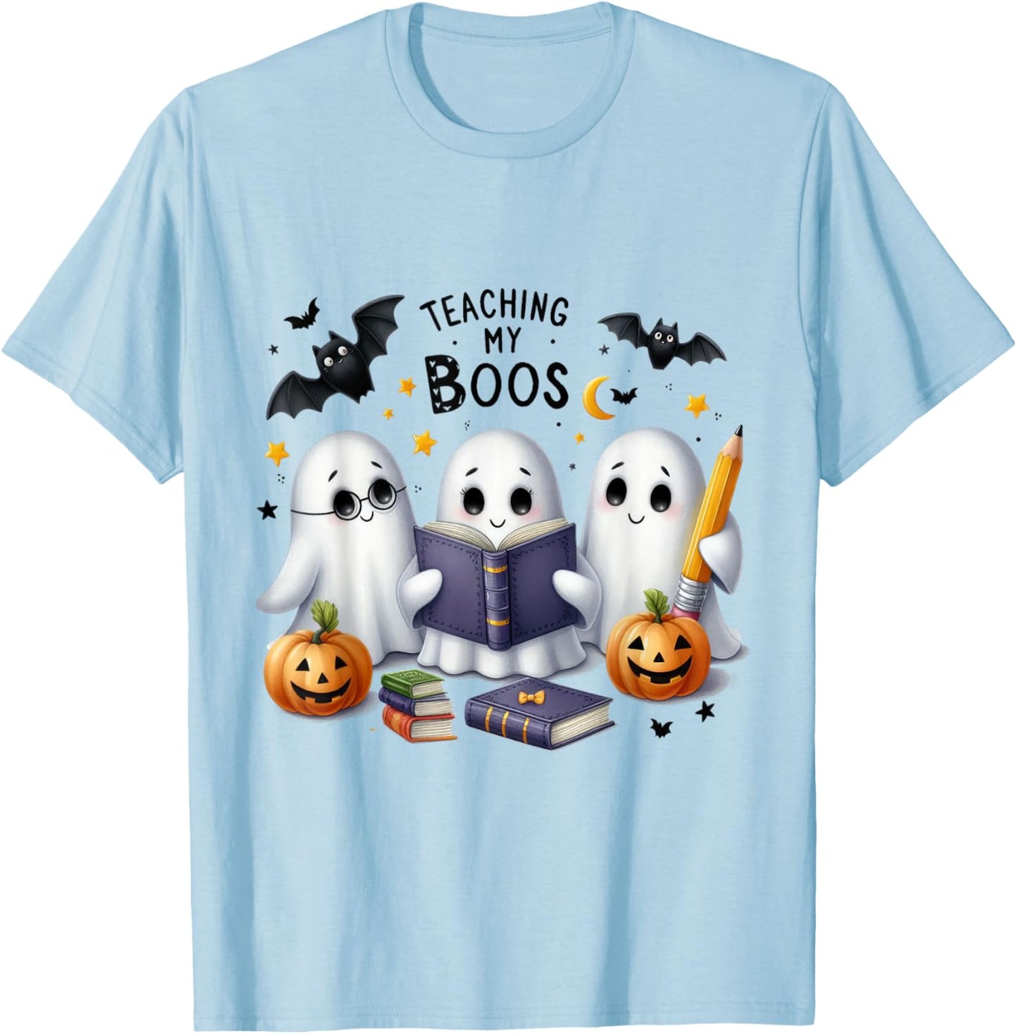 Teaching My Boos Halloween Ghost Party Costume Women Teacher T-Shirt - T-Shirt | Light Blue