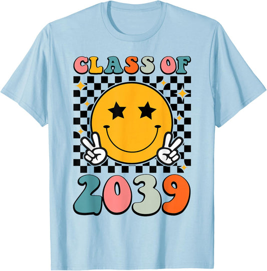 Retro Class of 2039 Grow with Me Graduation 2039 Senior 39 T-Shirt - T-Shirt | Light Blue