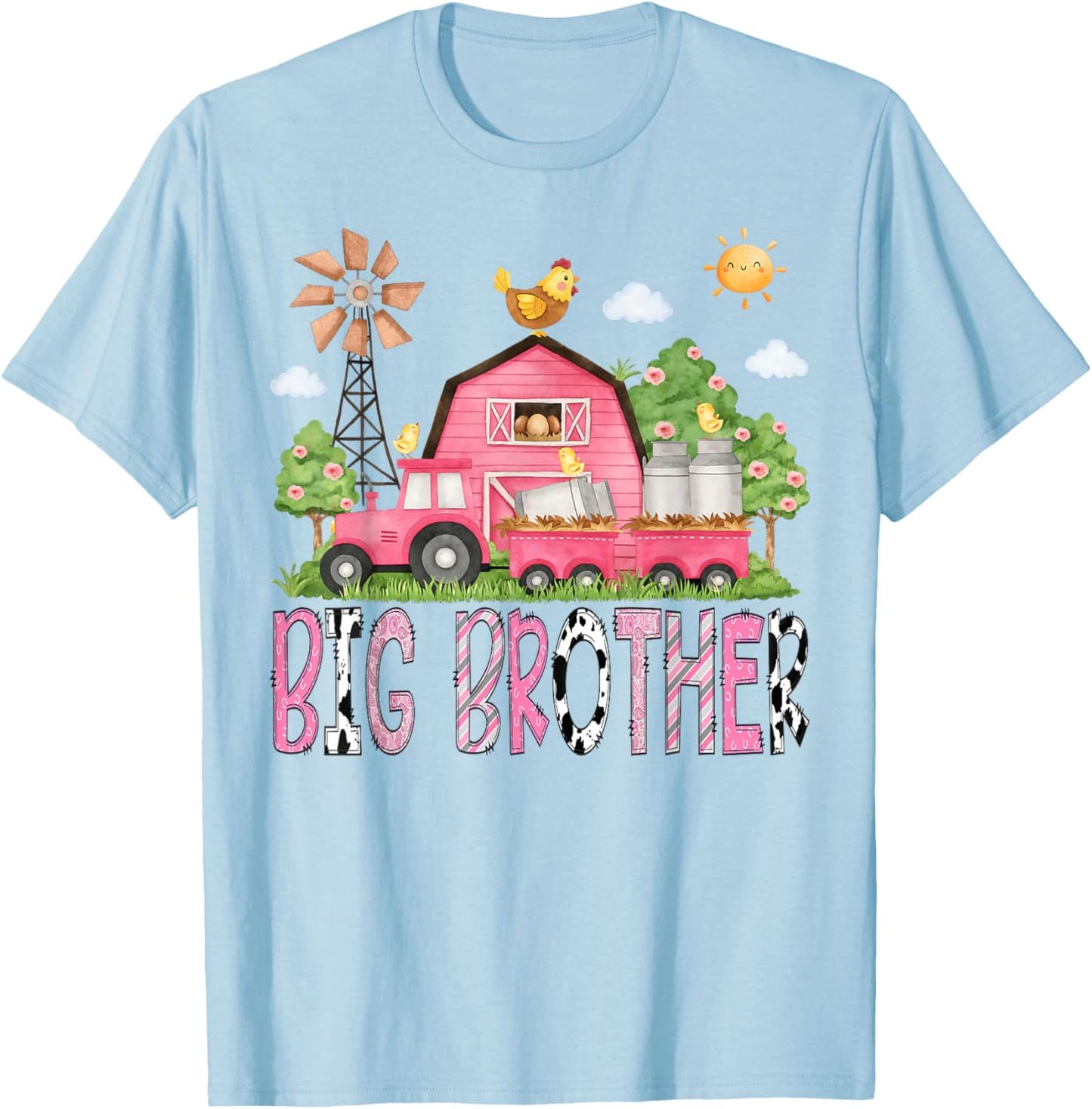 Big Brother Birthday Girl Matching Pink Farm Cow Family T-Shirt - T-Shirt | Light Blue